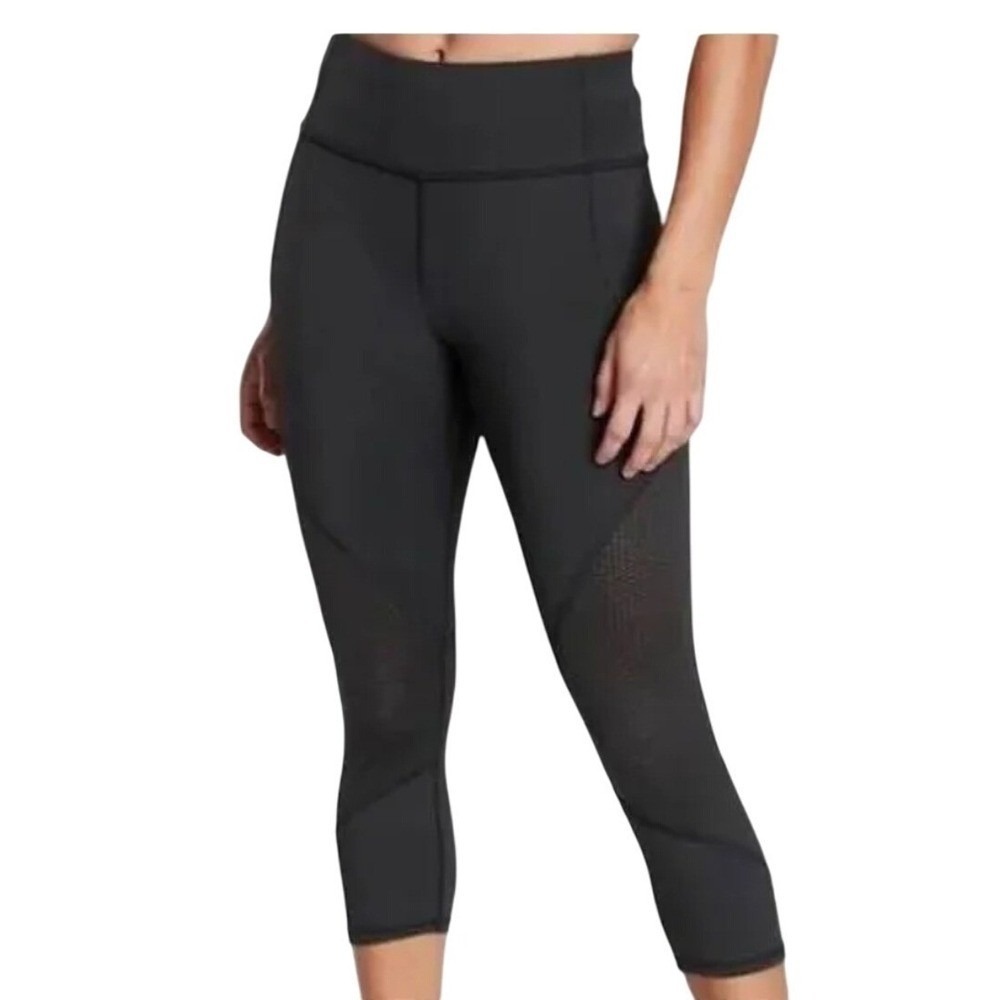 Athleta Black Crop Leggings Size Medium | Mesh Panels | Workout Activewear